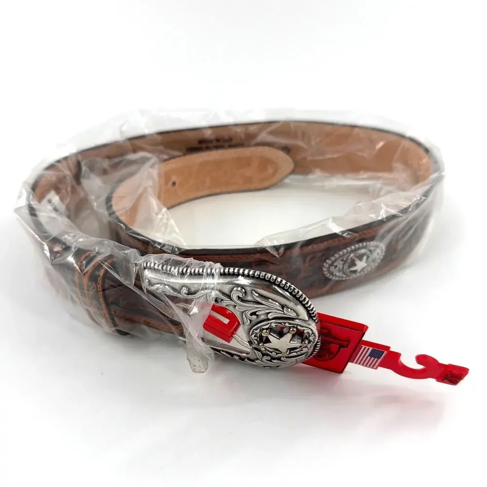 Justin Men's Tan Floral 5 Star Ranch Tooled Western Belt Size 32